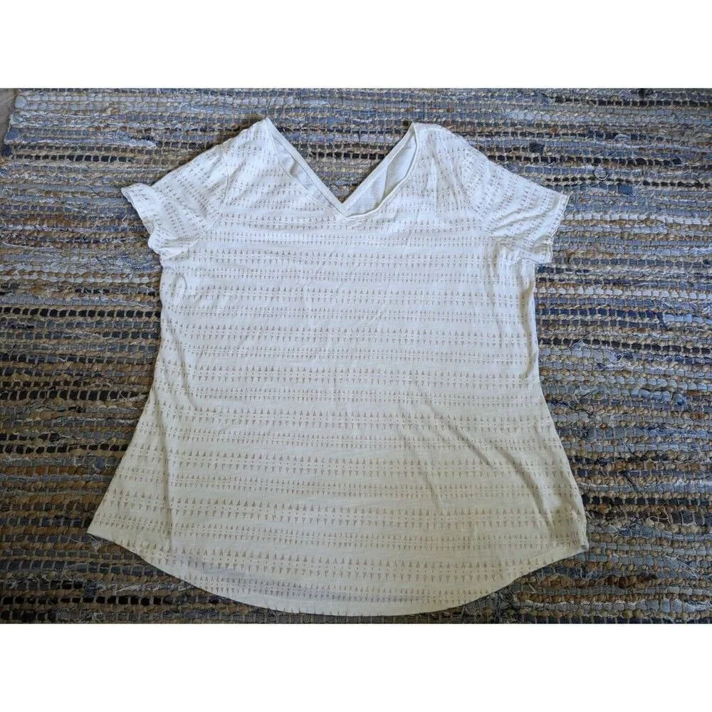 Lightweight V-neck Tee M Cream Rose Gold Metallic Triangle Pattern Blouse Soft